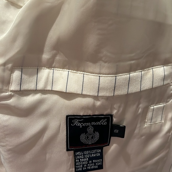 Faconnable winter white & navy pinstriped jacket NWT new/never worn Small - Picture 8 of 9